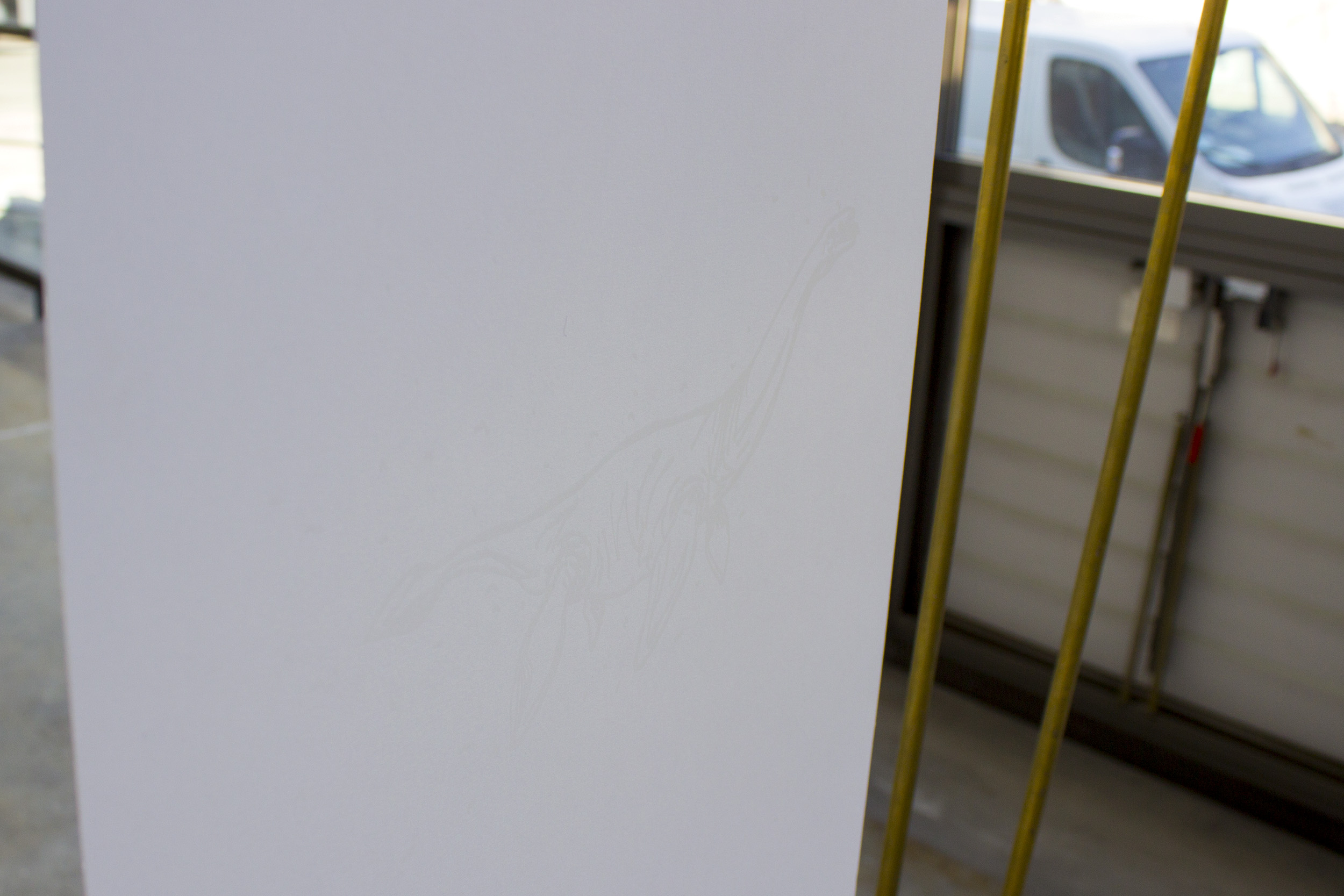 Sur une des feuilles, on voit une sérigraphie de plésiosaure en blanc sur blanc.